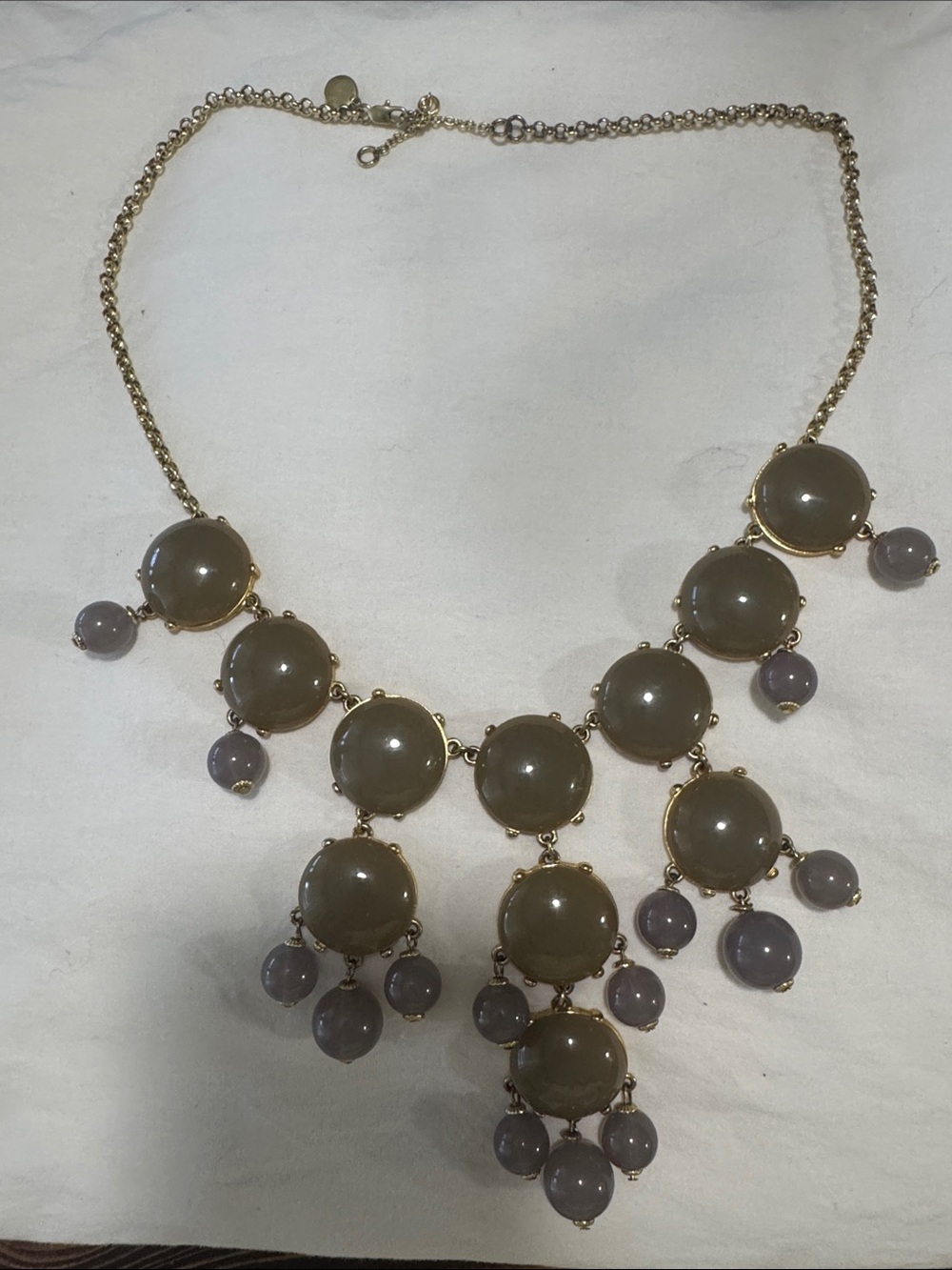 J crew Gold-Tone Statement Necklace with Olive-Grey Beads